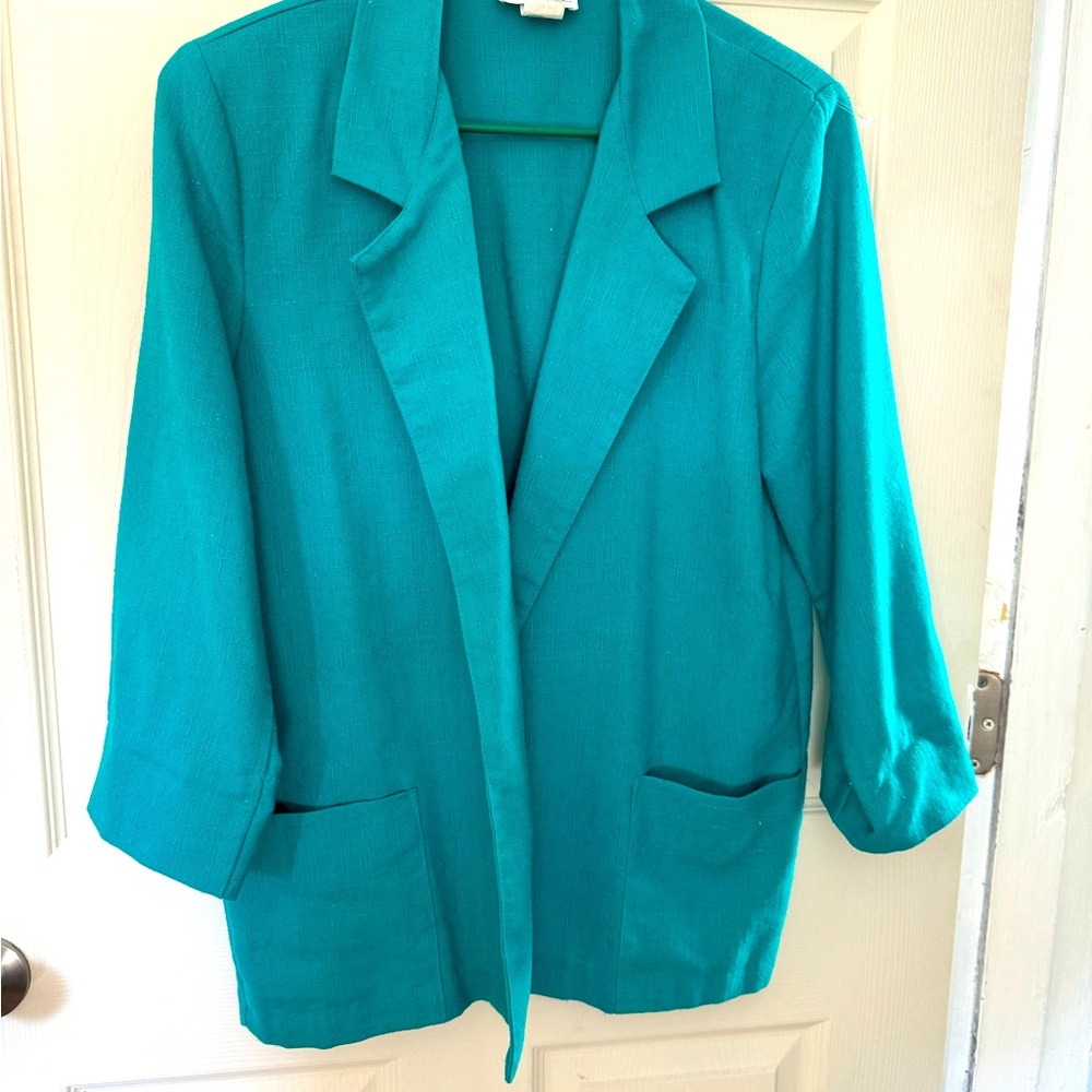 Vintage Joanna Teal Blazer, Size Medium – Retro, Bold, and Breezy!